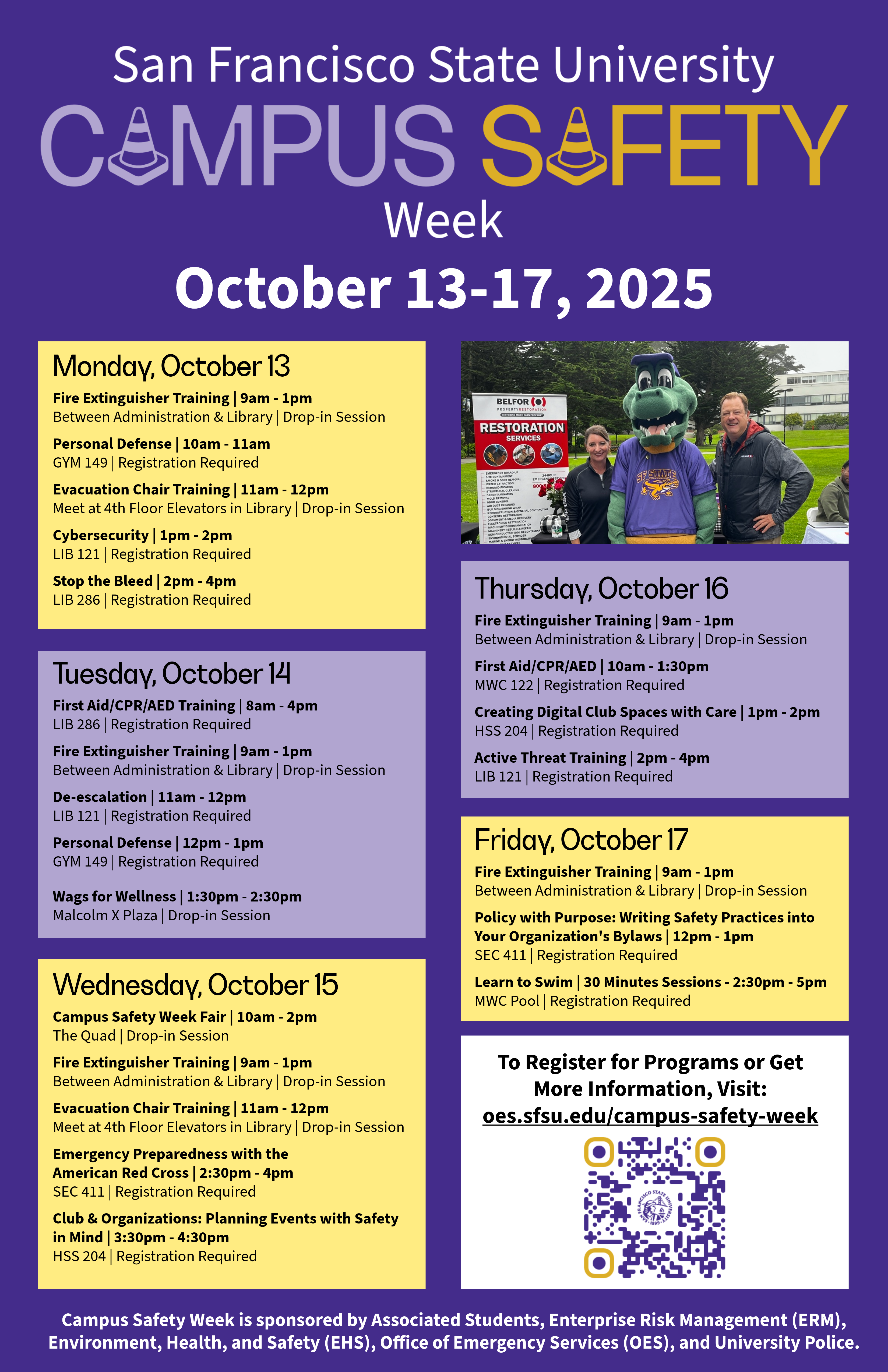 Campus Safety Week Flyer displaying Schedule details listed below on the webpage